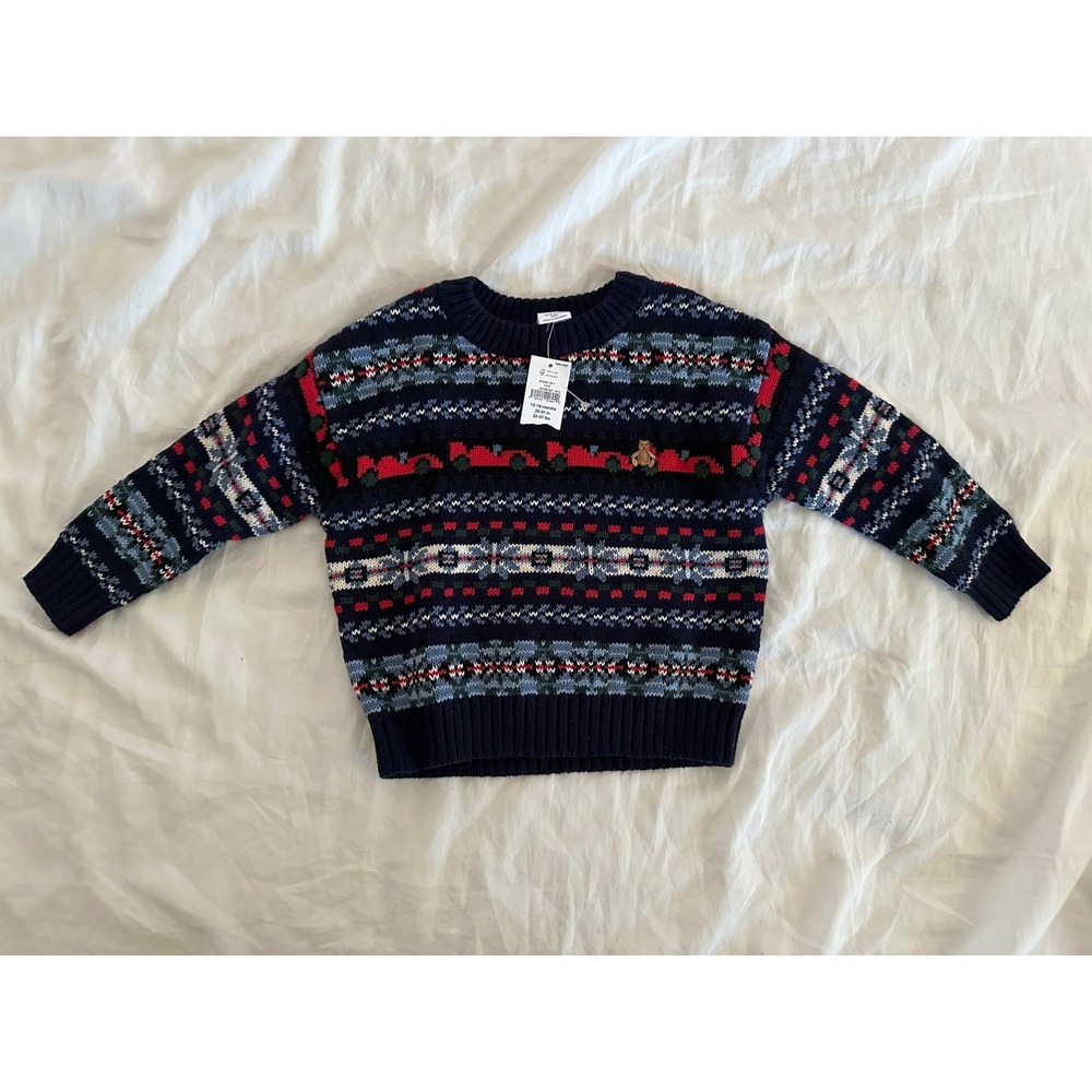 NWT Baby Gap Fair Isle Graphic Crewneck Sweater Car Holiday 100% cotton
